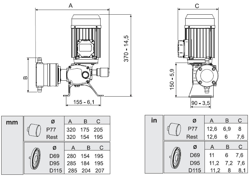 Электрический дозирующий насос ITC Dostec 40 (поршневой, мембранный) - чертеж и размеры