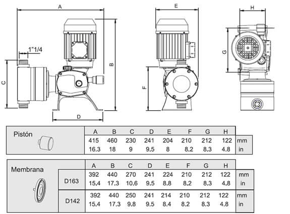 Электрический дозирующий насос ITC Dostec 50 (поршневой, мембранный) - чертеж и размеры